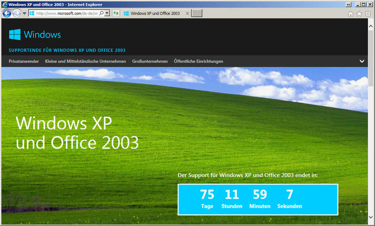 Support für Windows XP und Office 2003 endet am 8. April 2014